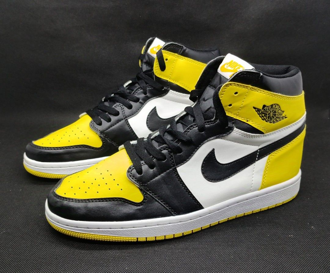 Nike Air Jordan Retro Mid Yellow toe Black White, Fesyen Pria