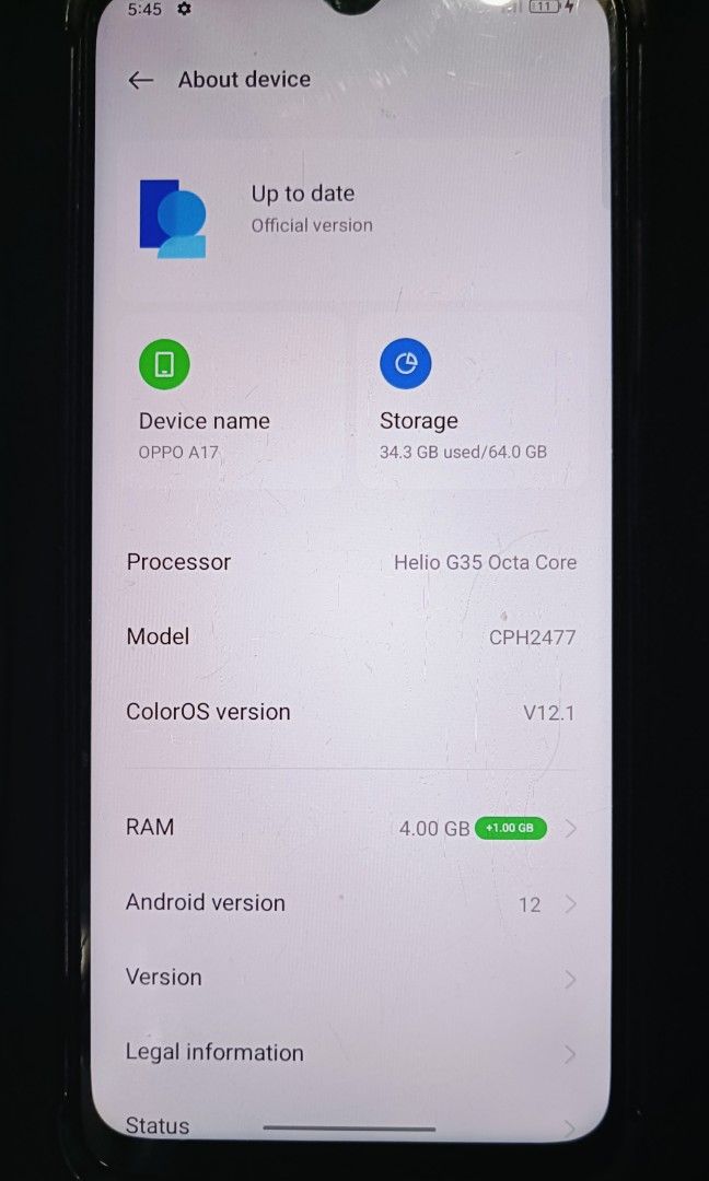 OPPO A17 (Category: OPPO) located in Manila. Submitted by shannen0625863 (Listing ID 1332546903, Image 3). Description: OPPO A17 * Slightly used * Minor scratches * No history of repair * With screen protector * With phone case P3,000 ONLY!.