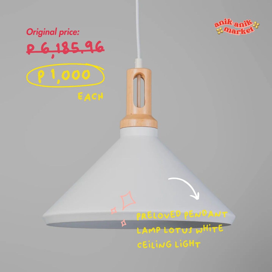 Preloved Pendant Lamp Lotus White Ceiling Light (4pcs.) (Category: Lighting) located in Bacoor. Submitted by anikanikmarket (Listing ID 1332576956, Image 1). Description: ✨️PM ME FOR MORE DETAILS MOP: gcash/gotyme/seabank only (No COD) MOD: lalamove/joyride/moveit/lbc only 📍loc: molino 3, bacoor cavite 📨 please manage your expectations 🔍color may slightly vary due to photographic lighting ‼️buyer should shoulder the shipping fee.
