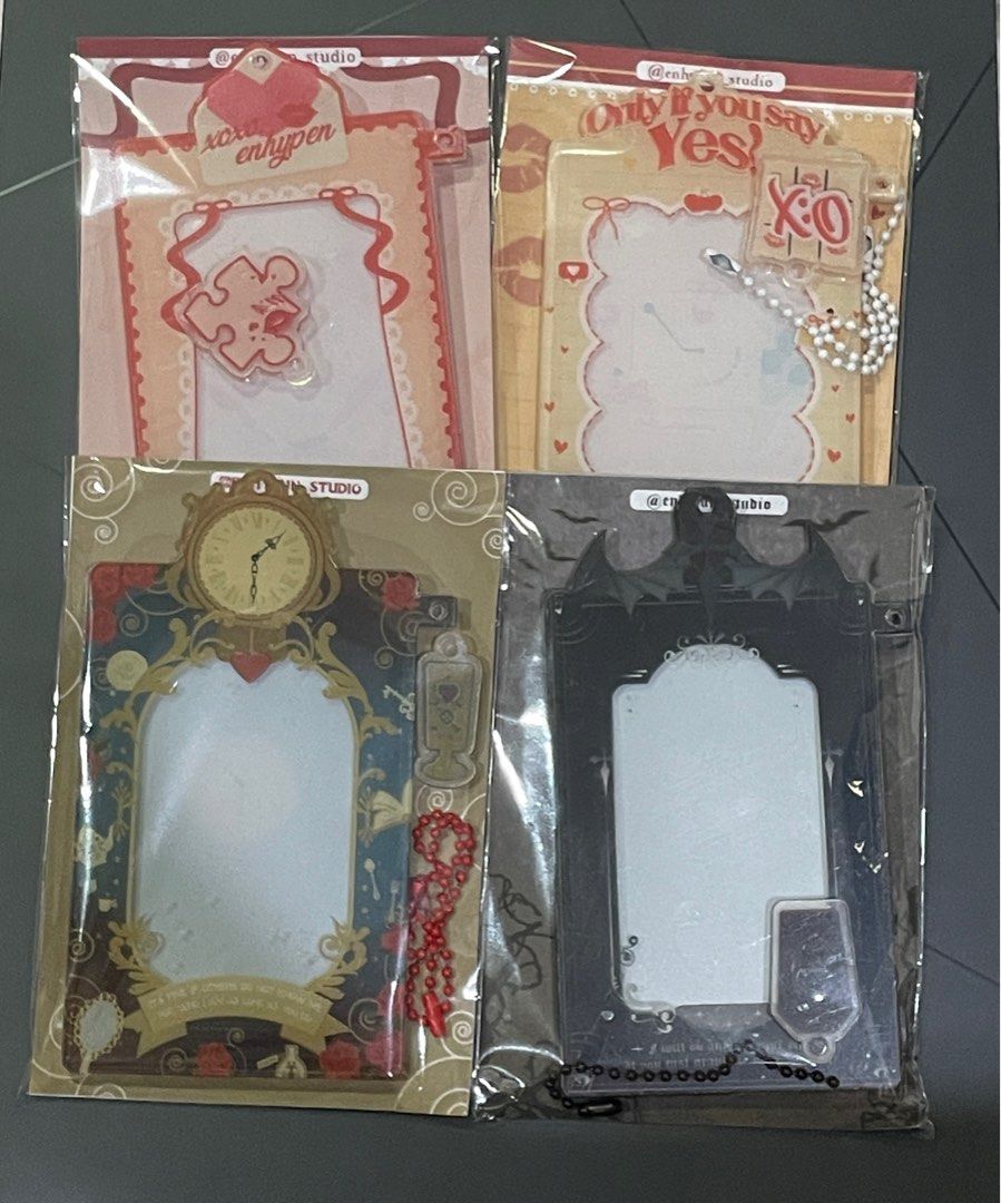 romance untold photocard holders (Category: K-Wave Merchandise) located in Manila. Submitted by linostrayc4t (Listing ID 1332499282, Image 1). Description: wts lfb enhypen romance untold photocard holders by enhyfun studio 350 ea | 1400 set (can lower if payo) - can tingi but prio set taker - will give pc and sticker gifts to set taker - brand new / never used payo / 5 days dop w nrdp rfs: need funds .
