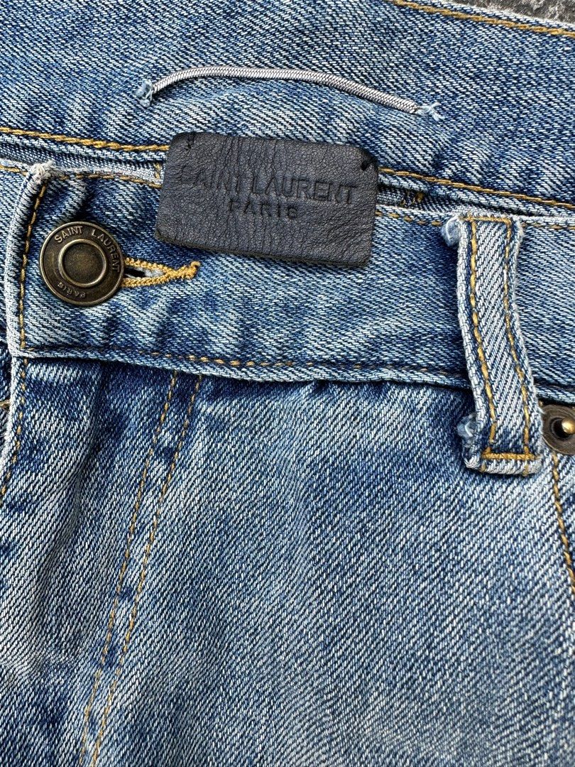 Saint laurent paris Jeans (Category: Jeans) located in Caloocan City. Submitted by mico.cortez (Listing ID 1332464334, Image 2). Description: Saint laurent paris jeans Soft jeans Knees repaired Length altered back to original hem Straight fit Dimes: 34x 30 .