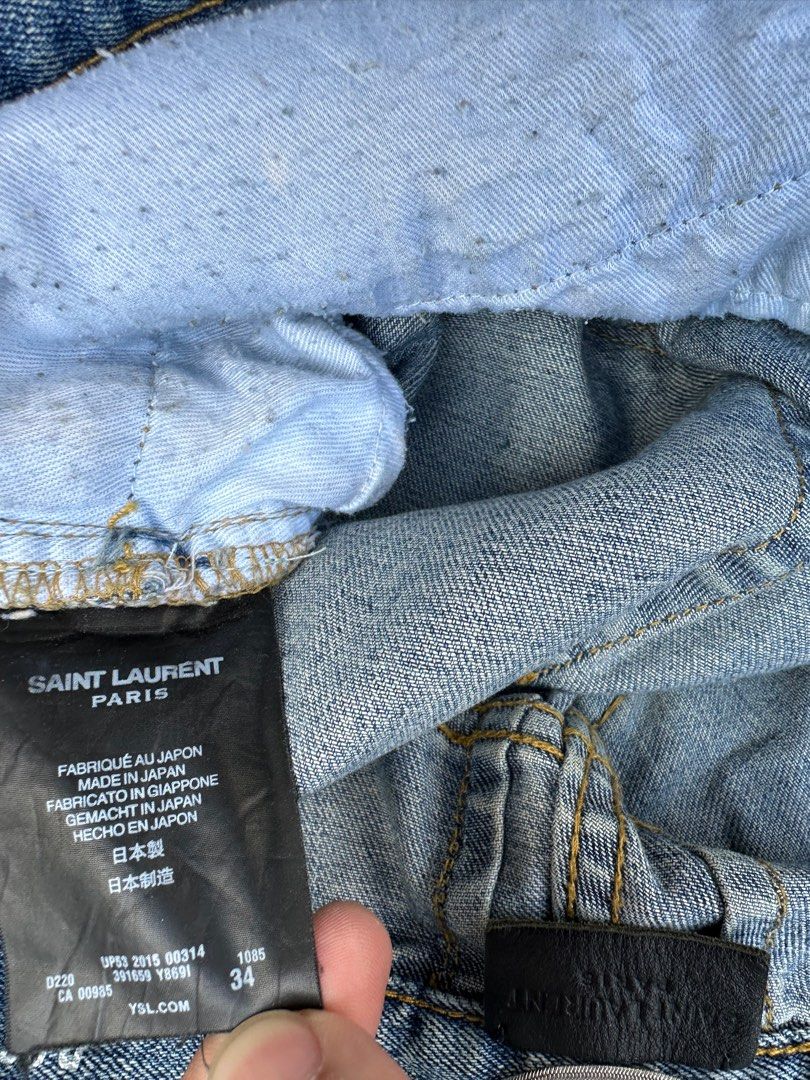 Saint laurent paris Jeans (Category: Jeans) located in Caloocan City. Submitted by mico.cortez (Listing ID 1332464334, Image 3). Description: Saint laurent paris jeans Soft jeans Knees repaired Length altered back to original hem Straight fit Dimes: 34x 30 .