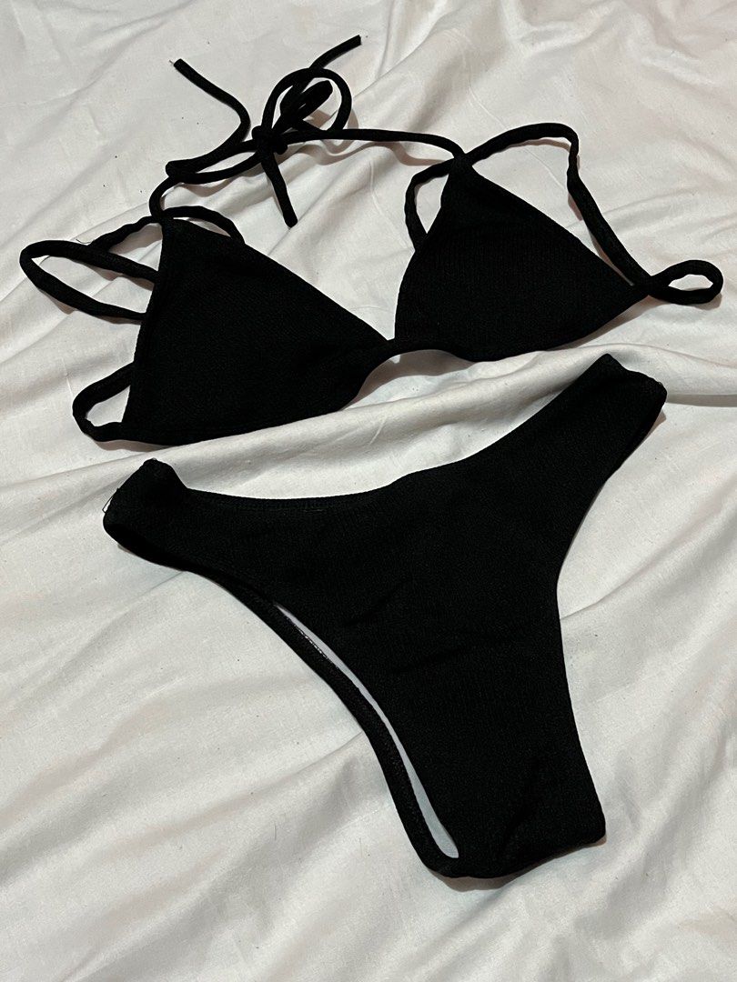 self tie black two piece swimwear (Category: Bikinis & Swimsuits) located in Malolos. Submitted by janeadote (Listing ID 1332579665, Image 1). Description: xs - small. never been used. rfs: wrong size :(.