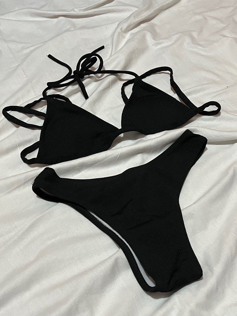 self tie black two piece swimwear (Category: Bikinis & Swimsuits) located in Malolos. Submitted by janeadote (Listing ID 1332579665, Image 2). Description: xs - small. never been used. rfs: wrong size :(.