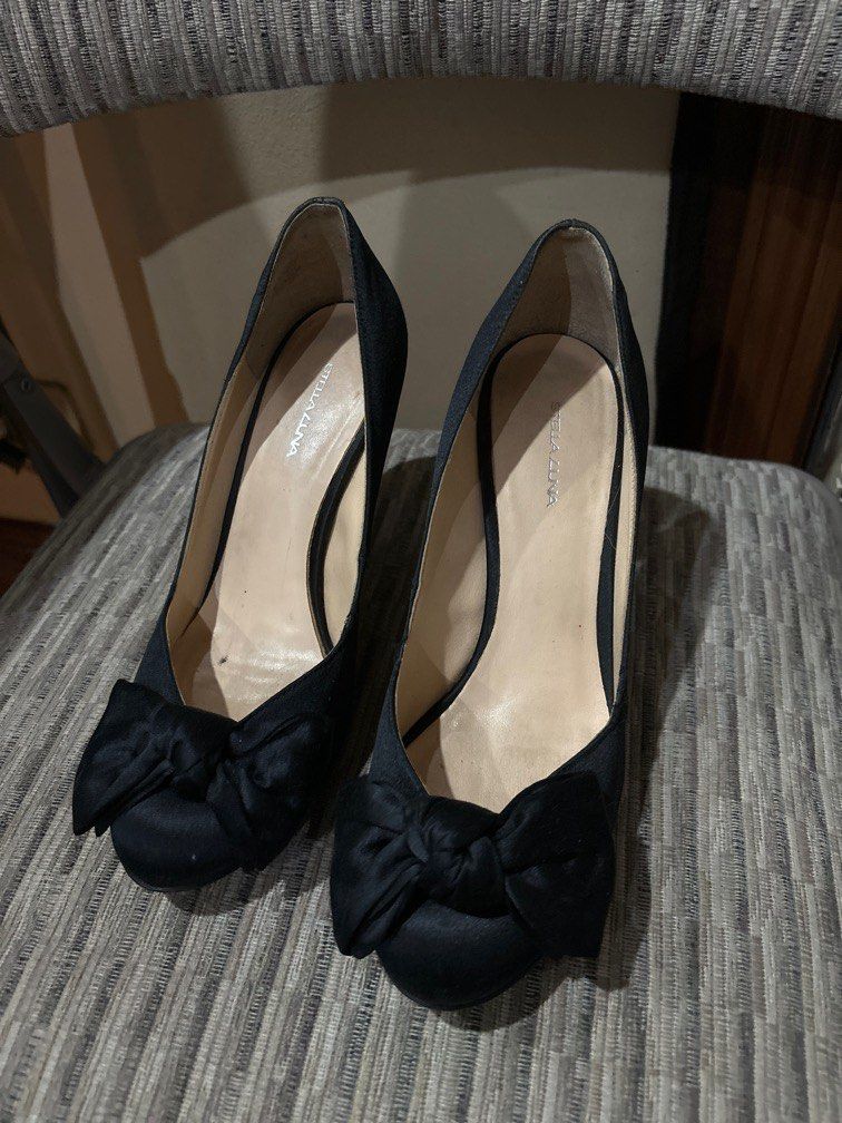 Stella Luna black satin bow heels