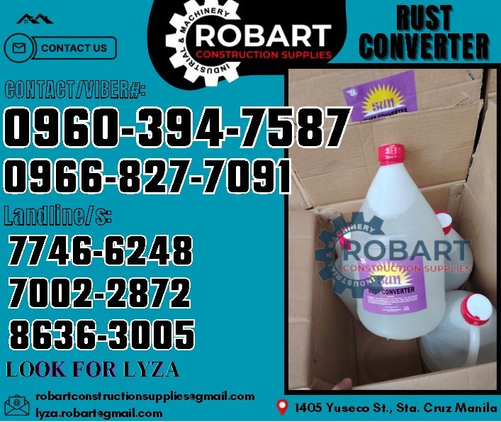 Sun Rust Converter (Category: Construction Tools & Equipment) located in Manila. Submitted by lyzarobart11 (Listing ID 1332506311, Image 1). Description: Sun Rust Converter Size: 4L 𝑹𝑶𝑩𝑨𝑹𝑻 𝑪𝑶𝑵𝑺𝑻𝑹𝑼𝑪𝑻𝑰𝑶𝑵 𝑺𝑼𝑷𝑷𝑳𝑰𝑬𝑺 𝒪𝒻𝒻𝒾𝒸𝑒 𝒜𝒹𝒹𝓇𝑒𝓈𝓈: 𝟣𝟦𝟢𝟧 𝒴𝓊𝓈𝑒𝒸𝑜 𝒮𝓉. 𝒮𝓉𝒶 𝒞𝓇𝓊𝓏 𝑀𝒶𝓃𝒾𝓁𝒶 ꜱᴇɴᴅ ᴜꜱ ᴍᴇꜱꜱᴀɢᴇ ꜰᴏʀ ɪɴQᴜɪʀɪᴇꜱ ‼️ ‼️ ɢʟᴏʙᴇ: (0966-827-7091) ꜱᴍʀᴛ - (0960-394-7587) ᴠɪʙʀ - (0960-394-7587) ʟᴀɴᴅʟɪɴᴇ: (8636-ʟᴏᴏᴋ ꜰ