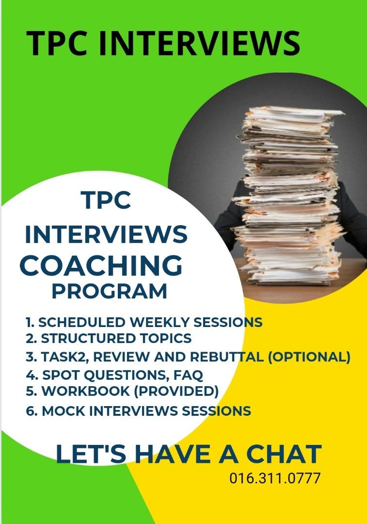 TPC (EA) Interviews Tutorial (Category: Tuition) located in Petaling Jaya. Submitted by michael.starfish (Listing ID 1113414776, Image 2). Description: TPC INTERVIEWS Tutorial Are You Struggling to Prepare for the Board's TPC INTERVIEWS?? The Board is preparing to conduct the TPC Interviews for PEAs (EA) in the coming months in 2025 They are serious about giving you a TOUGH time in this TPC Interview. For those who are attempting the TPC intervie