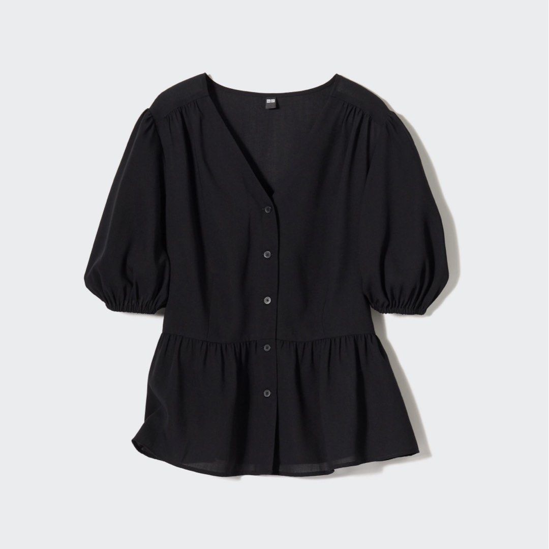 UNIQLO Rayon Lawn V Neck Short Sleeve Blouse, Women's Fashion