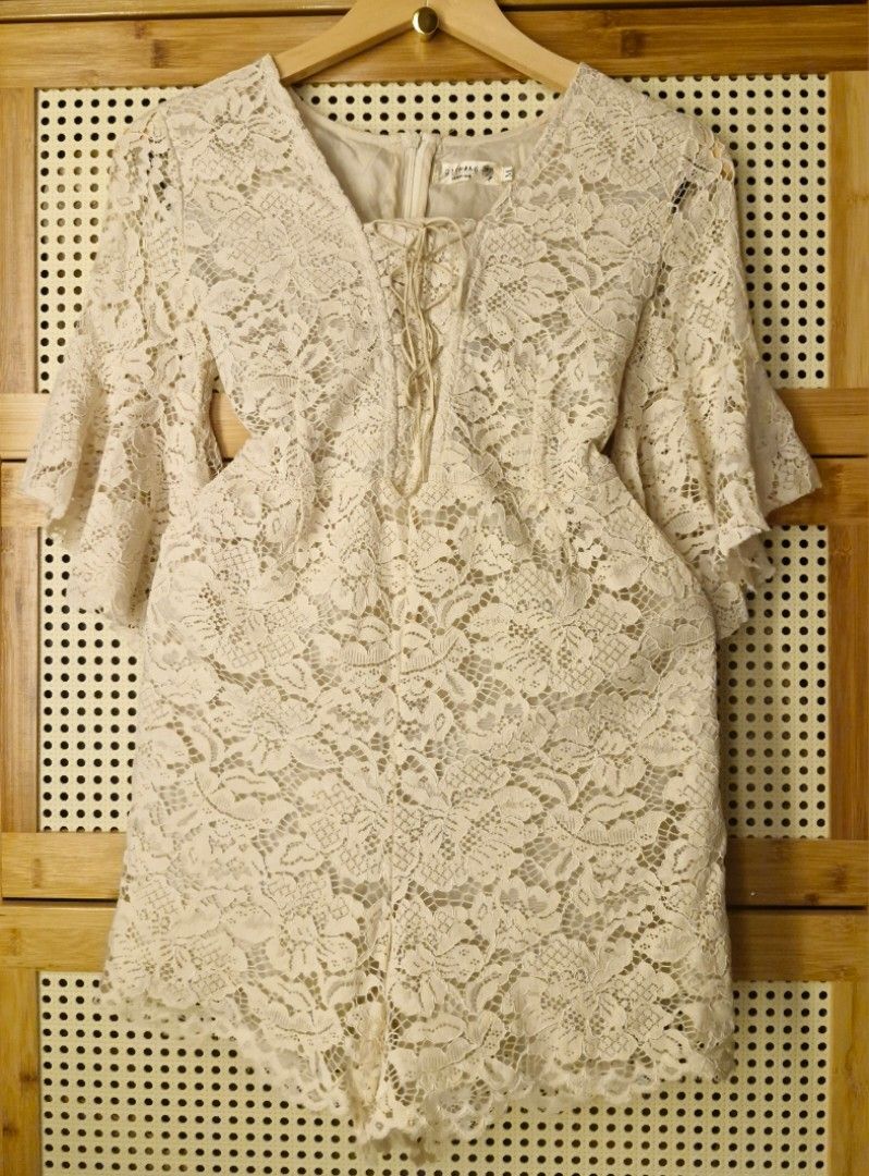 Elegant Beige Lace Romper (Category: Rompers) located in Valenzuela. Submitted by fayespicks (Listing ID 1332781882, Image 3). Description: 𝘿𝙚𝙩𝙖𝙞𝙡𝙨: ♡ S𝒊𝒛𝒆: SMALL - MEDIUM ♡ 𝑪𝒐𝒏𝒅𝒊𝒕𝒊𝒐𝒏: 9/10 ♡ Bust: 34" ♡ Waist: 30" ♡ Length: 30" ◇ Rfs: funds for our rescues 🐈🐕 ◇ Location: Valenzuela City ◇ Courier: Gogo express (no cod/cop) ◇ Mop: Gcash/bank transfer online ◇ you may also request for grab/lalamove within Metro Manila..