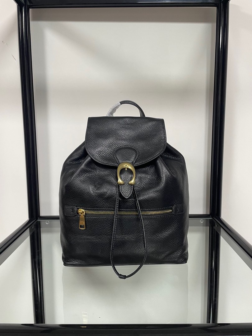 Coach ladies black polished pebble leather evie backpack 2025