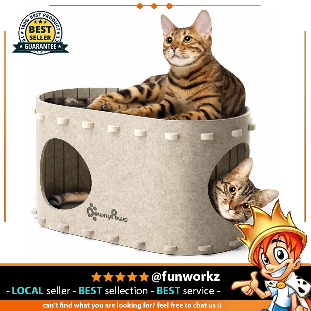 DownyPaws Cat Cave House - Scratch Resistant Indoor Cat Bed For Large Cats Up To 22lbs