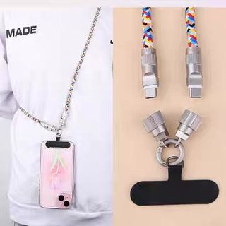 （包平郵）Fashion External Lanyard 2 in 1 PD 60W CC Charging Cable Zinc Alloy Lock More Convenient  電話繩手機繩 手機背帶 時尚外接掛繩 二合一 PD充電線60W 鋅合金鎖64191871250306110