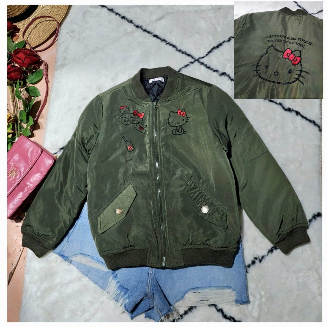 Hello Kitty Bomber jacket (Category: Babies & Kids Fashion) located in Bayombong. Submitted by nica7 (Listing ID 1332736222, Image 2). Description: embroidery print armpit is16.5 shoulder 14.5 Length 22 inches via tape measure can fit 6-9 years old.
