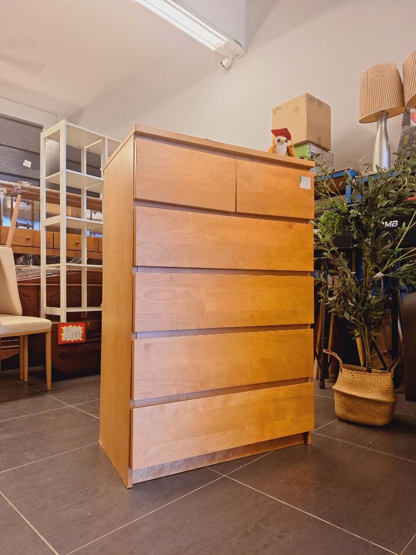 IKEA MALM Chest of 6 drawers, white stained oak veneer, 80x123 cm | IKEA  MALM, Almari 6 laci, venir oak berwarna putih, 80x123 cm, Furniture & Home  Living, Furniture, Shelves, Cabinets &