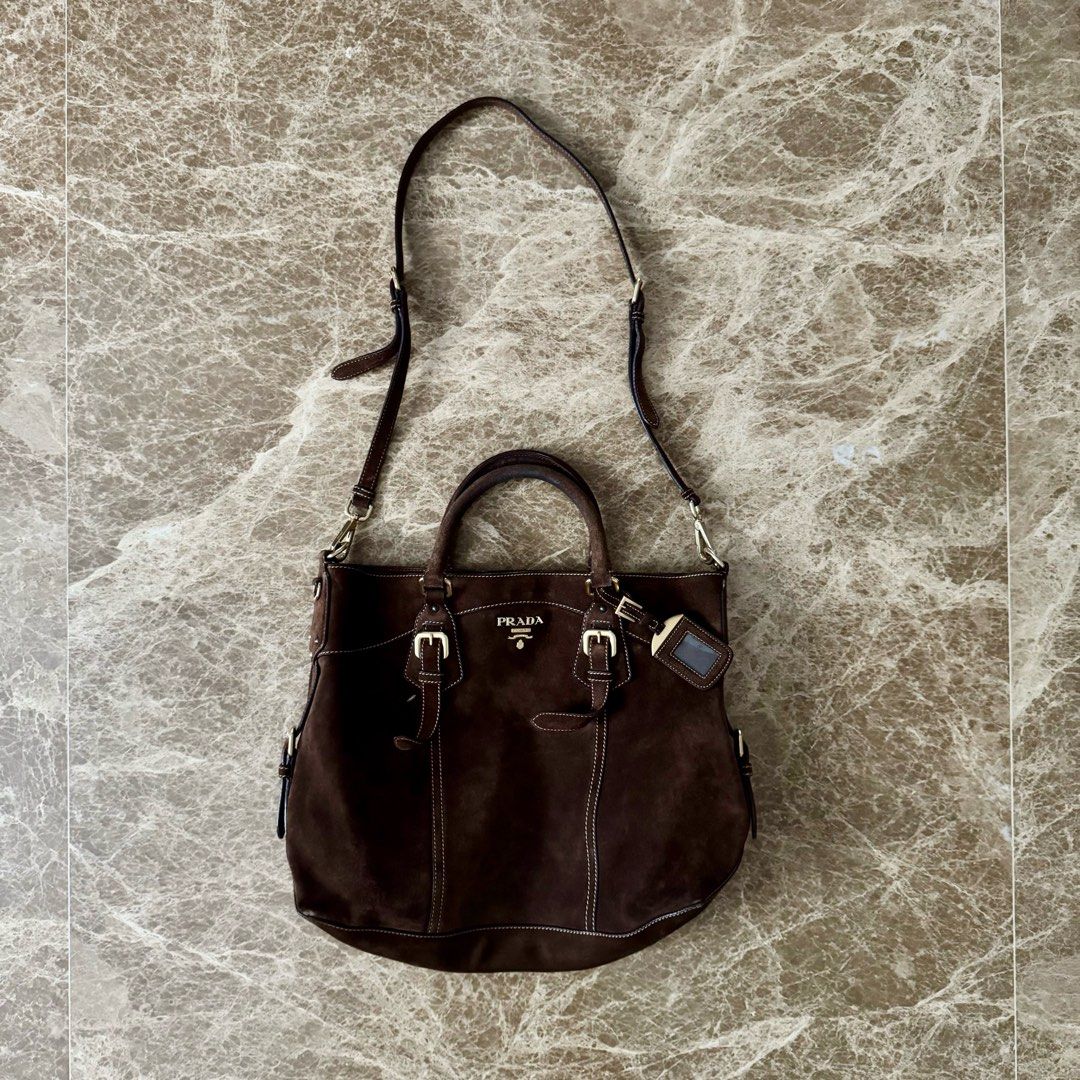 Prada Scamosciato Tote Mocha Luxury Bags Wallets on Carousell