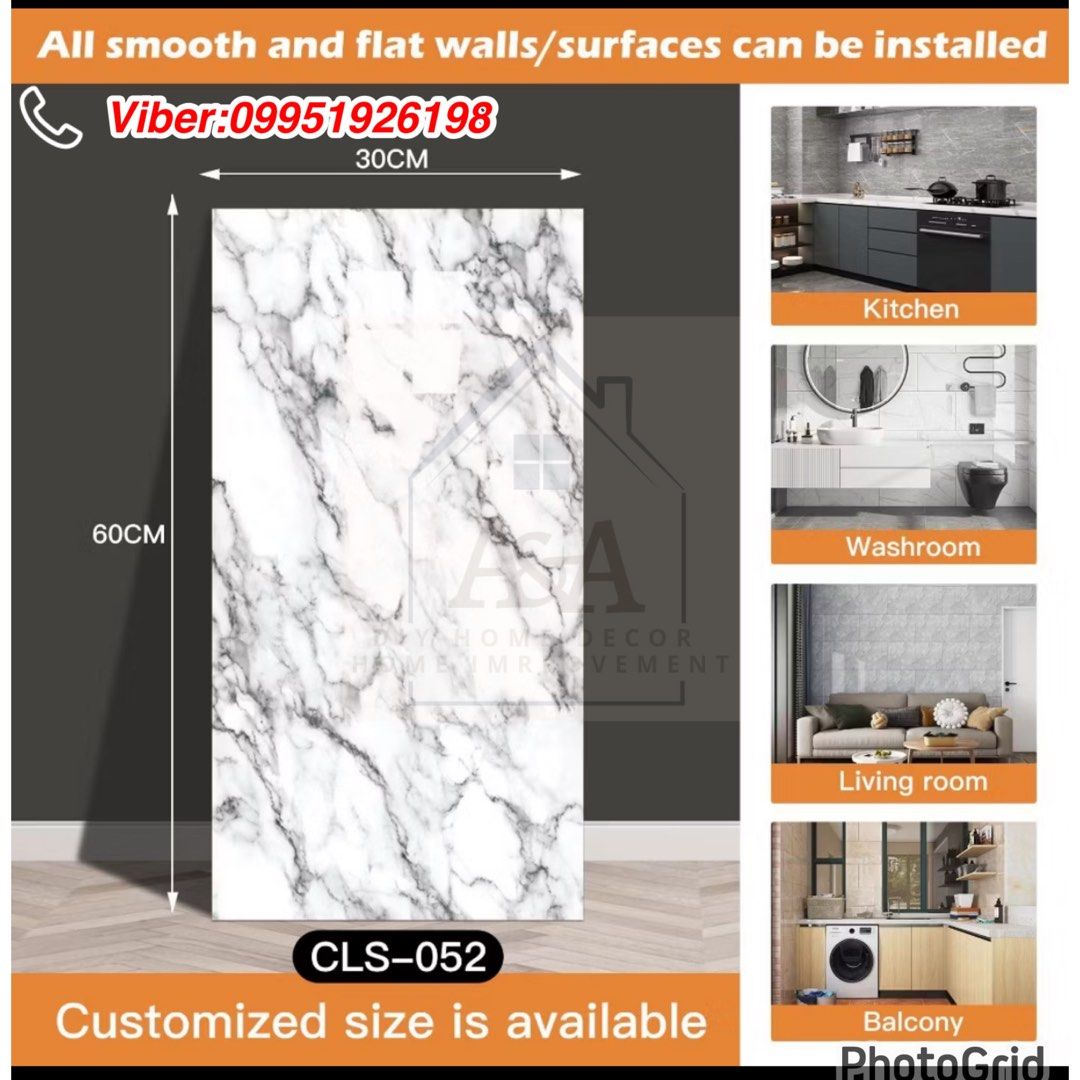 PVC WALL TILES SELF ADHESIVE 30x60cm (Category: Wall Decor) located in Quezon City. Submitted by homedecor0824 (Listing ID 1332753201, Image 3). Description: New Design for Wall Sticker 3D MARBLE GLOSSY DESIGN SELF ADHESIVE 3D Wall PVC Sticker Floor and Wall Sticker 30x60 cm PVC Self-Adhesive Waterproof Decorative Stickers for Home DIY HouseProduct : home decor stickers Color : as show in the picture Material : PVC 📌30.5 x 61cm size ✅pwedeng pwe