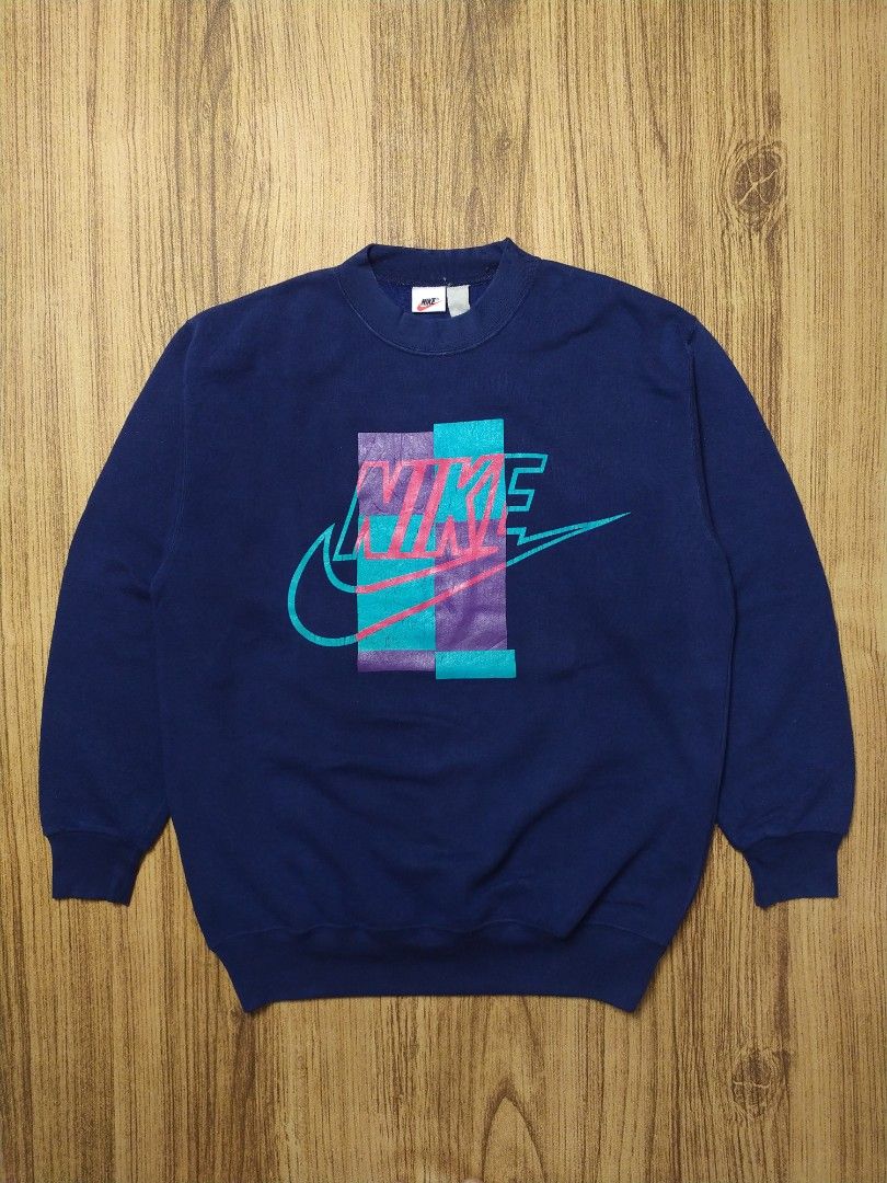 Vintage 90s Nike Big Logo Sweatshirt, Fesyen Pria, Pakaian