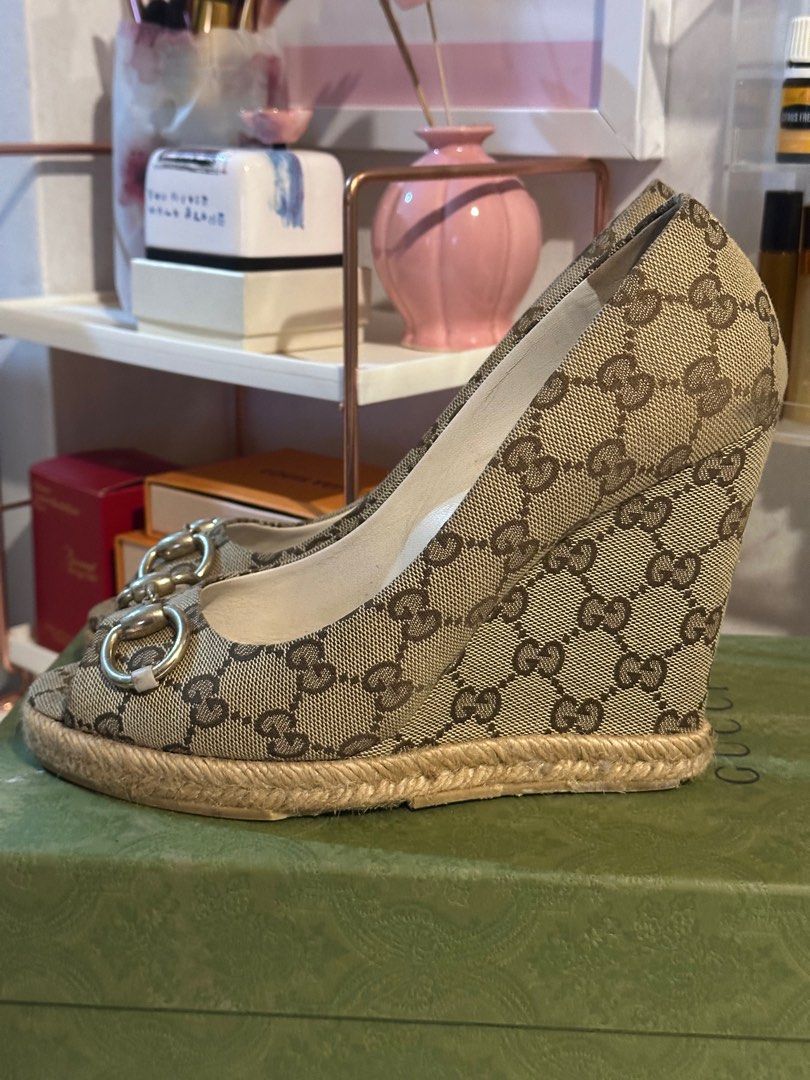 Vintage Gucci 4 Wedge in Canvas Women s Fashion Footwear Wedges on Carousell