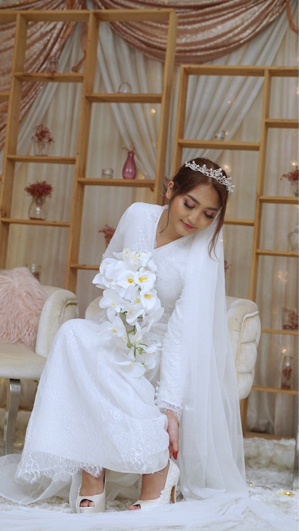 White Nikah Dress Baju Kebaya Lace Jep Jay Women s Fashion Muslimah Fashion Baju Kurung sets on Carousell