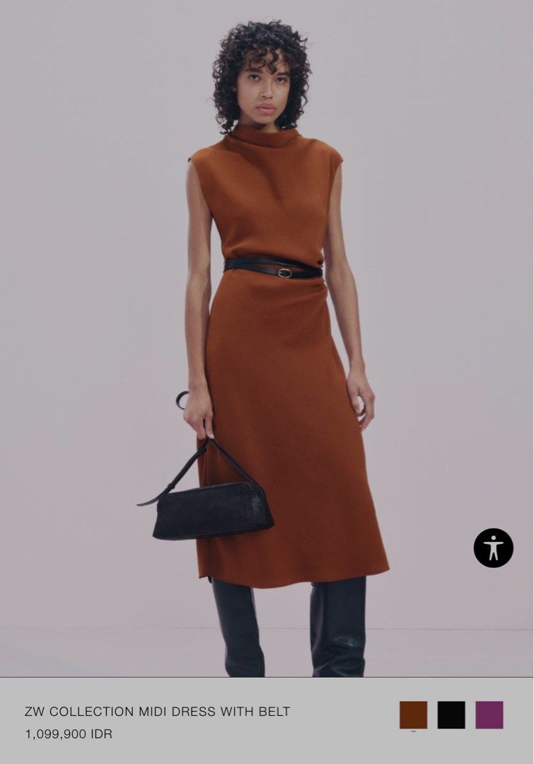 ZARA Semi Formal Dress with Belt in Brown Fesyen Wanita Pakaian Wanita Gaun Rok di Carousell