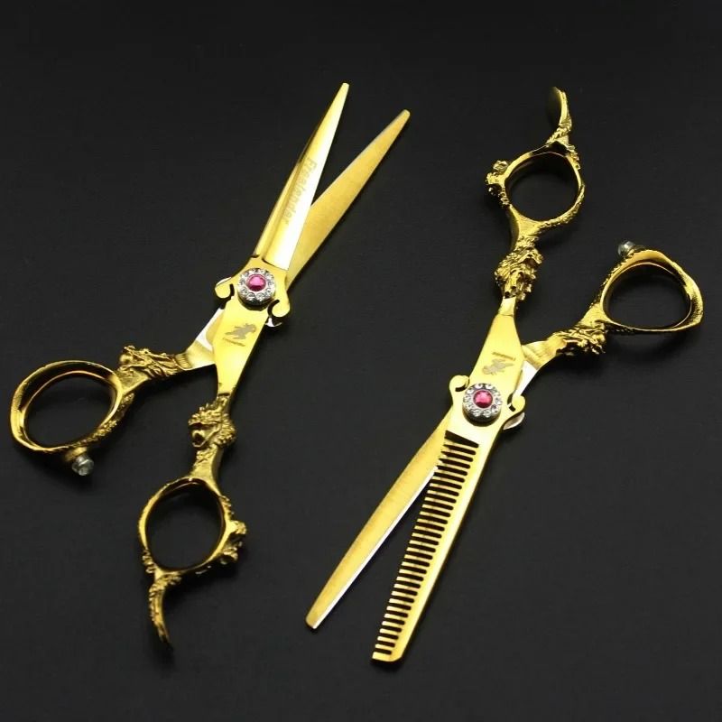 6 Inch All Golden Dragon Hairdressing Barber Scissors Professional