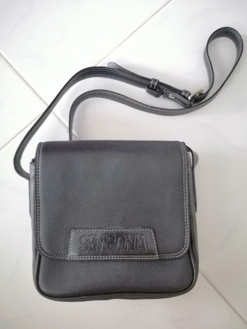 Authentic Sembonia Black Leather Sling Bag, Women's Fashion, Bags