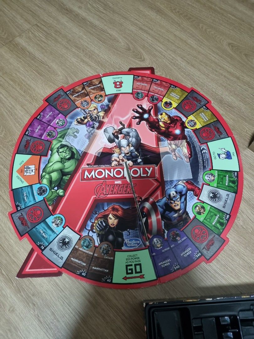 Avengers monopoly set (Category: Board Games & Puzzles) located in Singapore. Submitted by kierara (Listing ID 1332920708, Image 3). Description: limited edition monopoly avengers set.