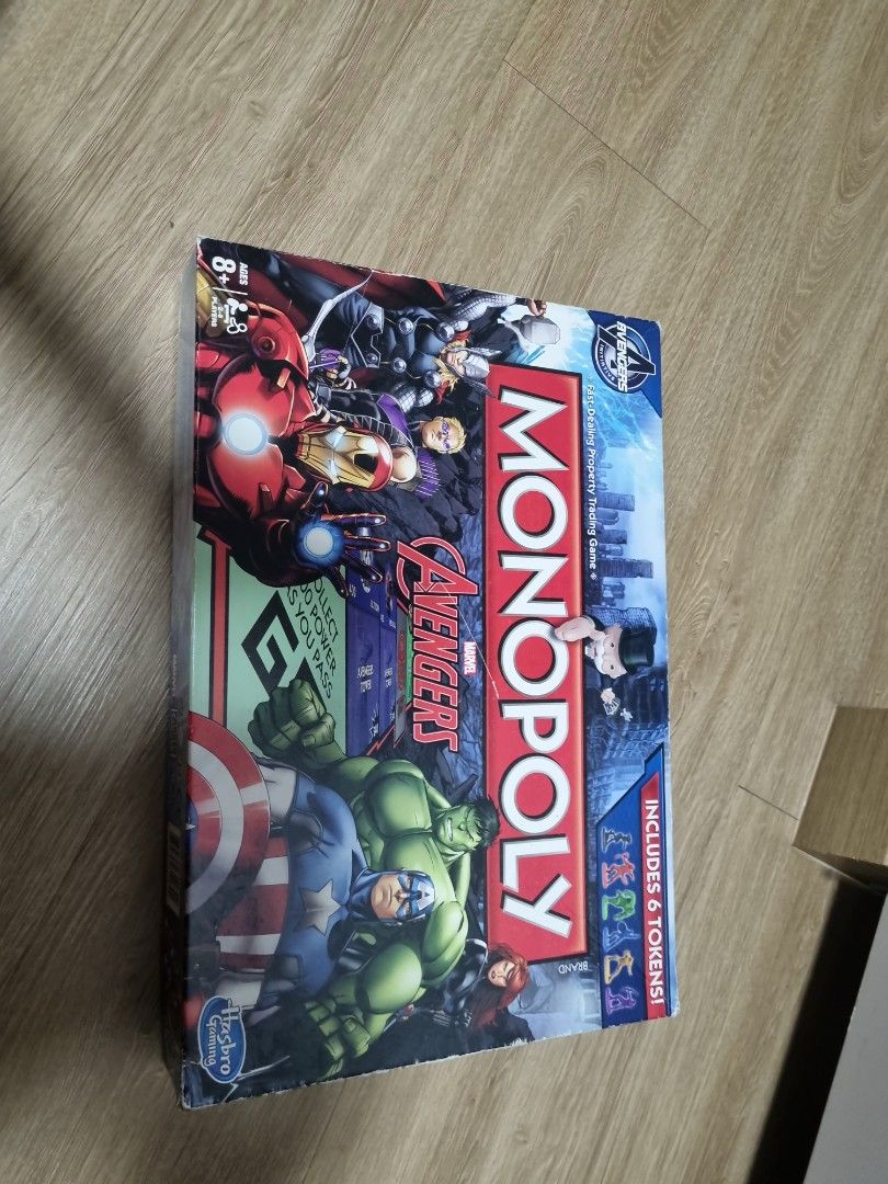 Avengers monopoly set (Category: Board Games & Puzzles) located in Singapore. Submitted by kierara (Listing ID 1332920708, Image 1). Description: limited edition monopoly avengers set.