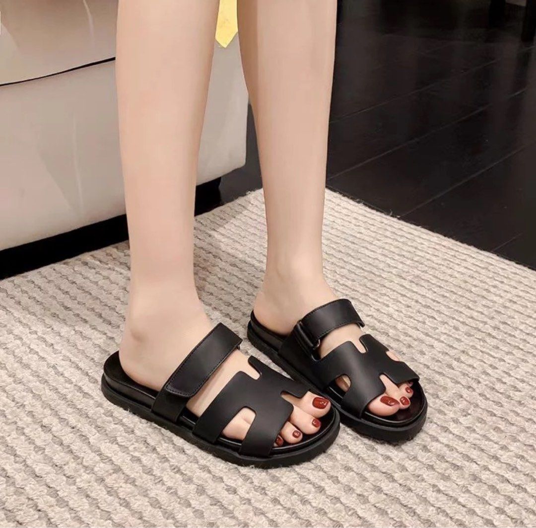 black leather mandals sandals Women s Fashion Footwear Flats Sandals on Carousell