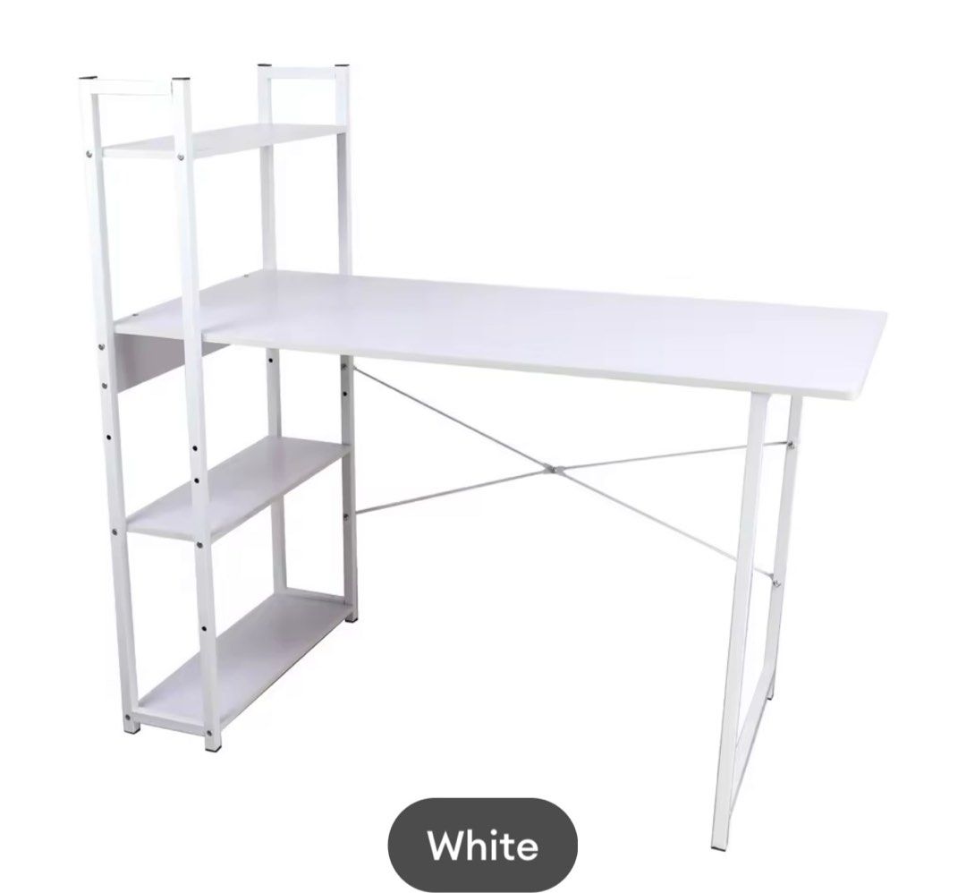 Computer Table with 4 layer Shelf - Modern Home Office Desk Organized ...