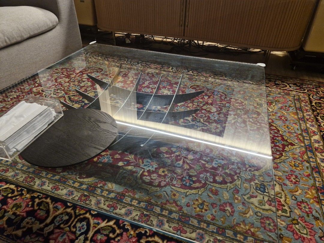 Designer glass coffee table (Category: Tables & Sets) located in Singapore. Submitted by buzzyman (Listing ID 1332910133, Image 1). Description: Designer table. would require two people to lift the glass and another one for the legs.