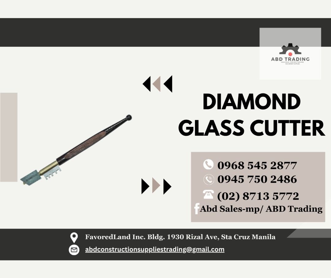 DIAMOND GLASS CUTTER (Category: Construction Tools & Equipment) located in Manila. Submitted by _abdtrading (Listing ID 1332828795, Image 1). Description: DIAMOND GLASS CUTTER PHP-190 ABD CONSTRUCTION SUPPLIES TRADING Price is subject to change without prior notice DTI Registered & BIR Accredited 💯 -🛠️Machinery -🛠️Tools -🛠️Electrical -🛠️Industrial & Construction Materials -🛠️Fittings -🛠️Personal Protective Equipment 🚴-Pick up and Delivery