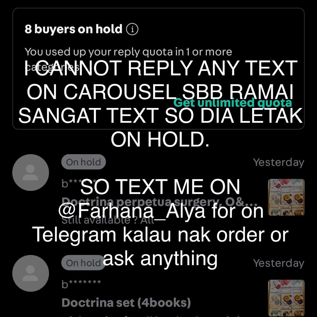 Medbook: Individual Doctrina perpetua surgery/ Obstetric/ Gynaecology/ paediatrics part 1/ P2 (Category: Textbooks) located in Nilai. Submitted by farhana_alya (Listing ID 1262980549, Image 2). Description: - All book are available, Price for 1 individual book -Check out through carousel onlyy, book receive through tele (@Farhana Alya) -How?: Buy button> fill in detail (name and phone number> delivery provider pick meet up> place order> make paym