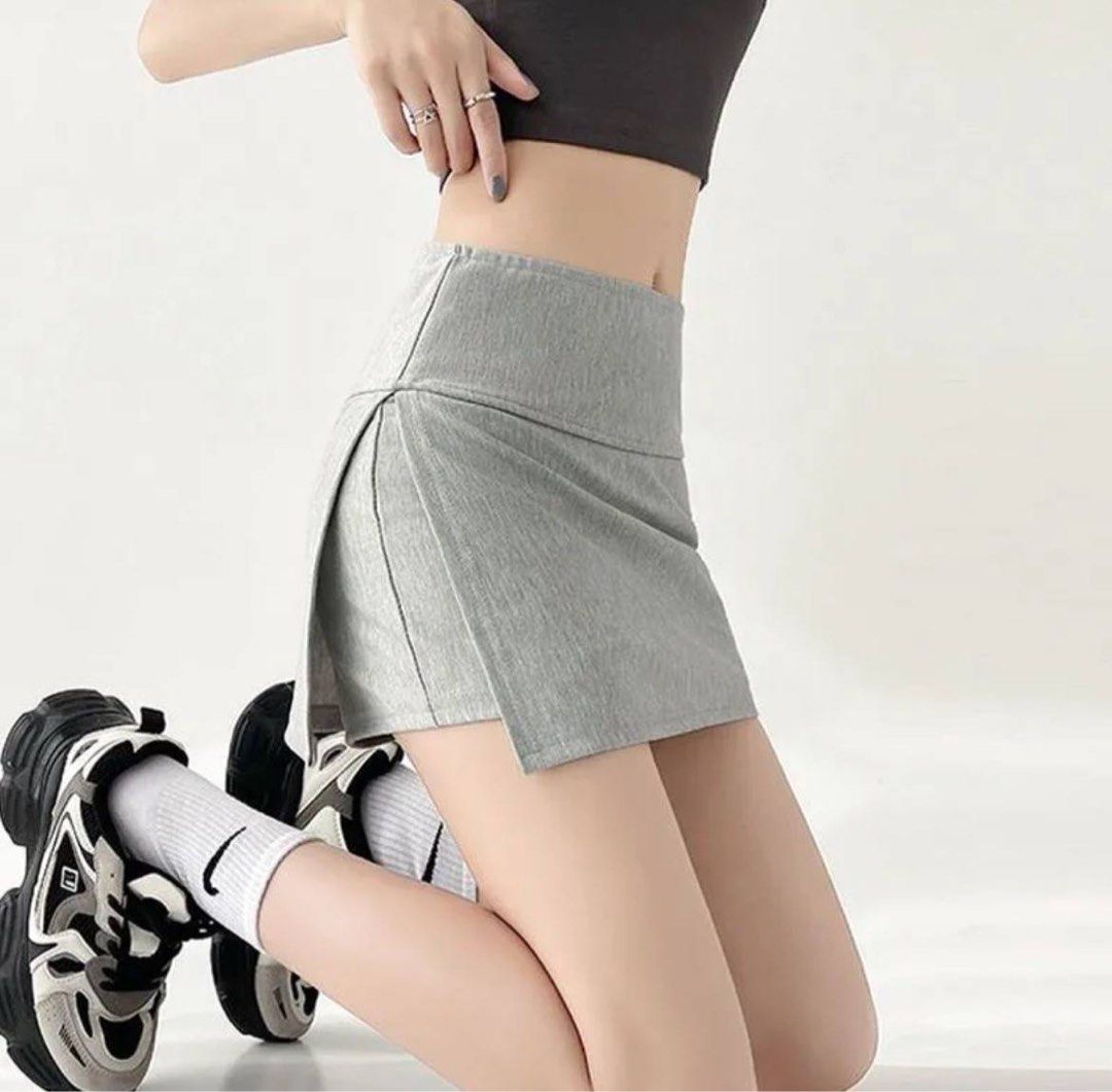 grey skort high waisted mini skirt with shorts, Women's Fashion