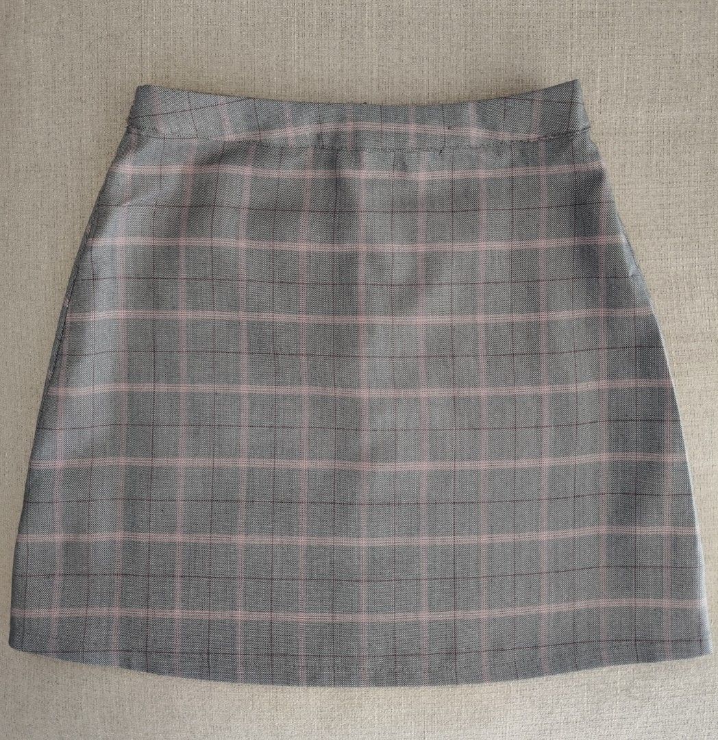 Grey Pink Plaid Skirt