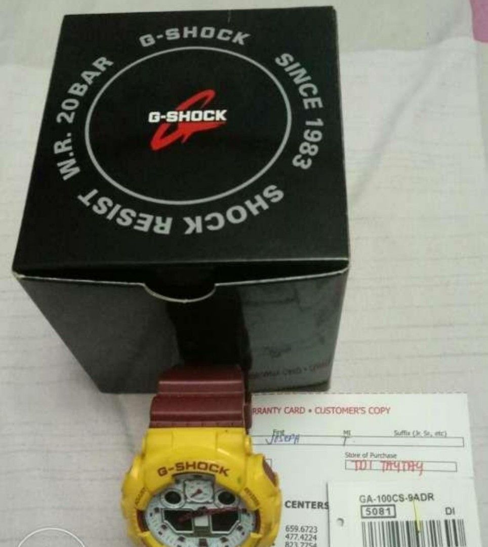 G-Shock (Category: Men's Watches) located in Antipolo. Submitted by marlonbeech (Listing ID 1332859326, Image 3). Description: Original G-Shock by Casio.Complete with original box and can.No issue except may konting ballpen ink na makikita sa picture.Price is 3,900 only.Original price is 8,999.Available hanggat nakapost.Shipping sagot ng buyer.Rizal area..