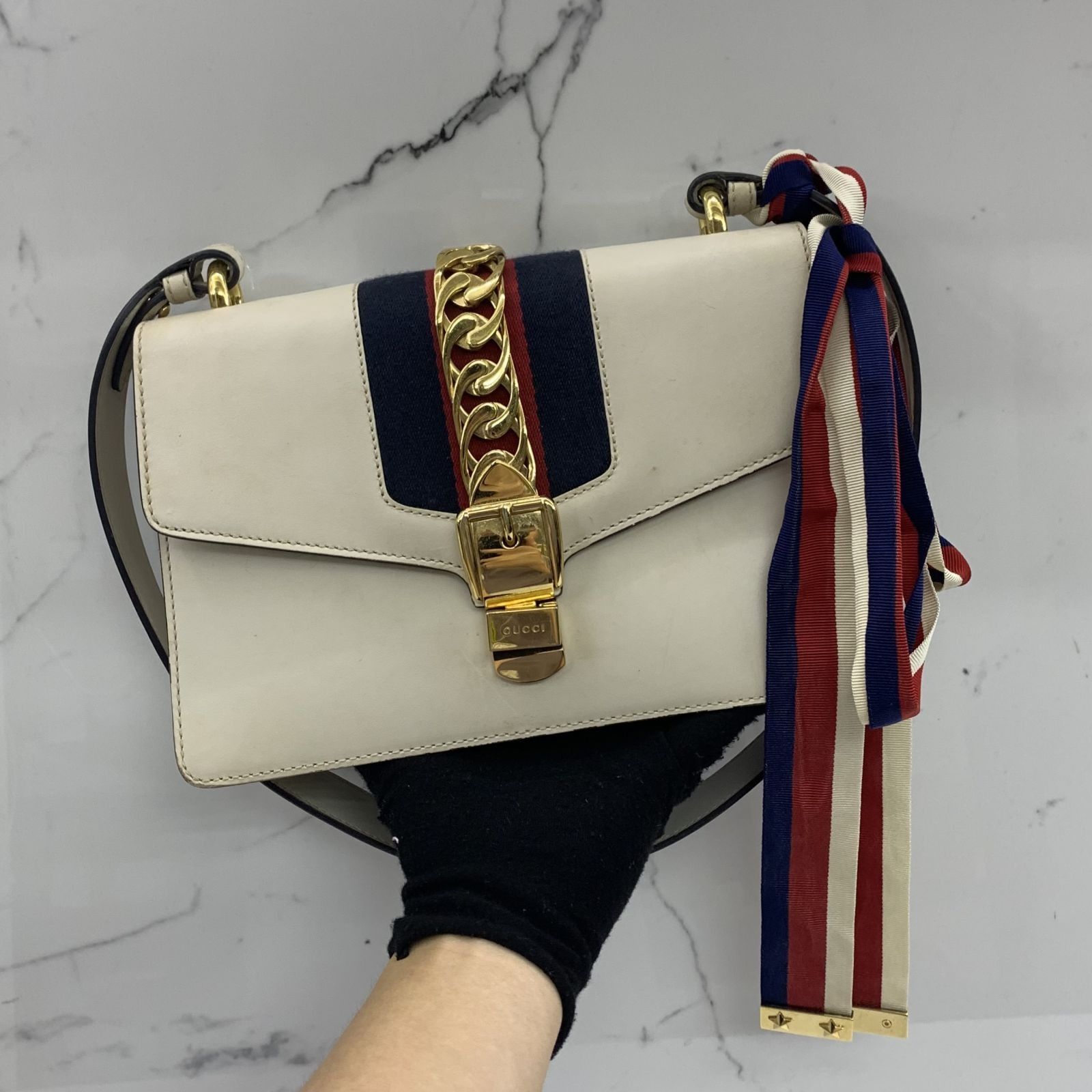 GUCCI 421882 SYLVIE WHITE SHOULDER BAG 247054576 WE