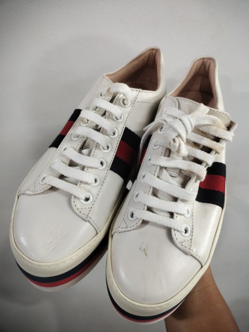 Gucci White Leather Platform PeGGy Sneakers