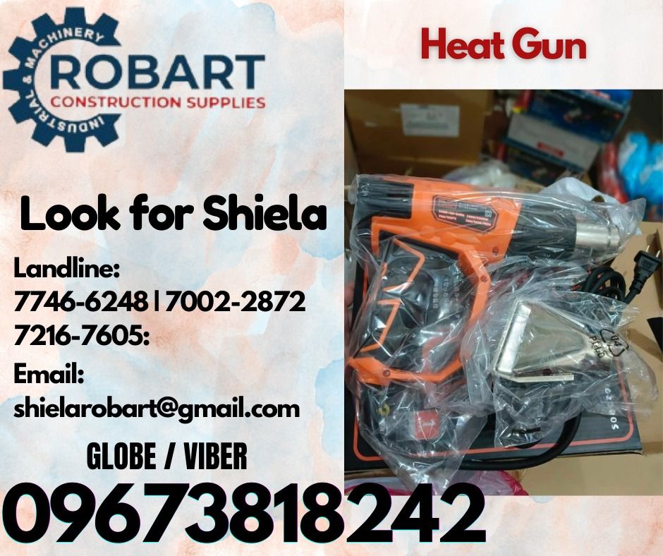 Heat Gun (Category: Construction Tools & Equipment) located in Caloocan City. Submitted by shielaroba44709 (Listing ID 1332851501, Image 1). Description: Heat Gun brand: hoyoma 2200 watts 𝑹𝑶𝑩𝑨𝑹𝑻 𝑪𝑶𝑵𝑺𝑻𝑹𝑼𝑪𝑻𝑰𝑶𝑵 𝑺𝑼𝑷𝑷𝑳𝑰𝑬𝑺 Office Address: 1405 Yuseco St. Sta Cruz Manila SEND US MESSAGE FOR INQUIRIES ‼️ ‼️ Call: 09673818242 / 09662708845 Vibr - (09673818242) Landline: (𝟩𝟩𝟦𝟨-𝟨𝟤𝟦𝟪) / (𝟩𝟢𝟢𝟤-𝟤𝟪𝟩𝟤) / (𝟩𝟤𝟣𝟨-𝟩𝟨𝟢