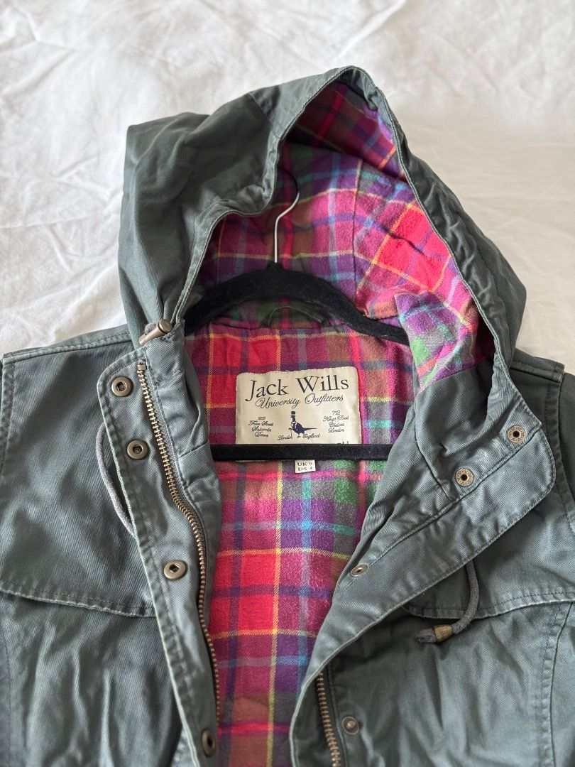 Jack Wills wax khaki jacket with hood