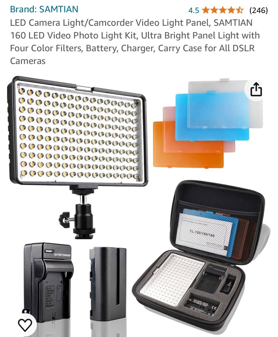 LED Camera Light/Camcorder Video Light Panel, SAMTIAN 160 LED