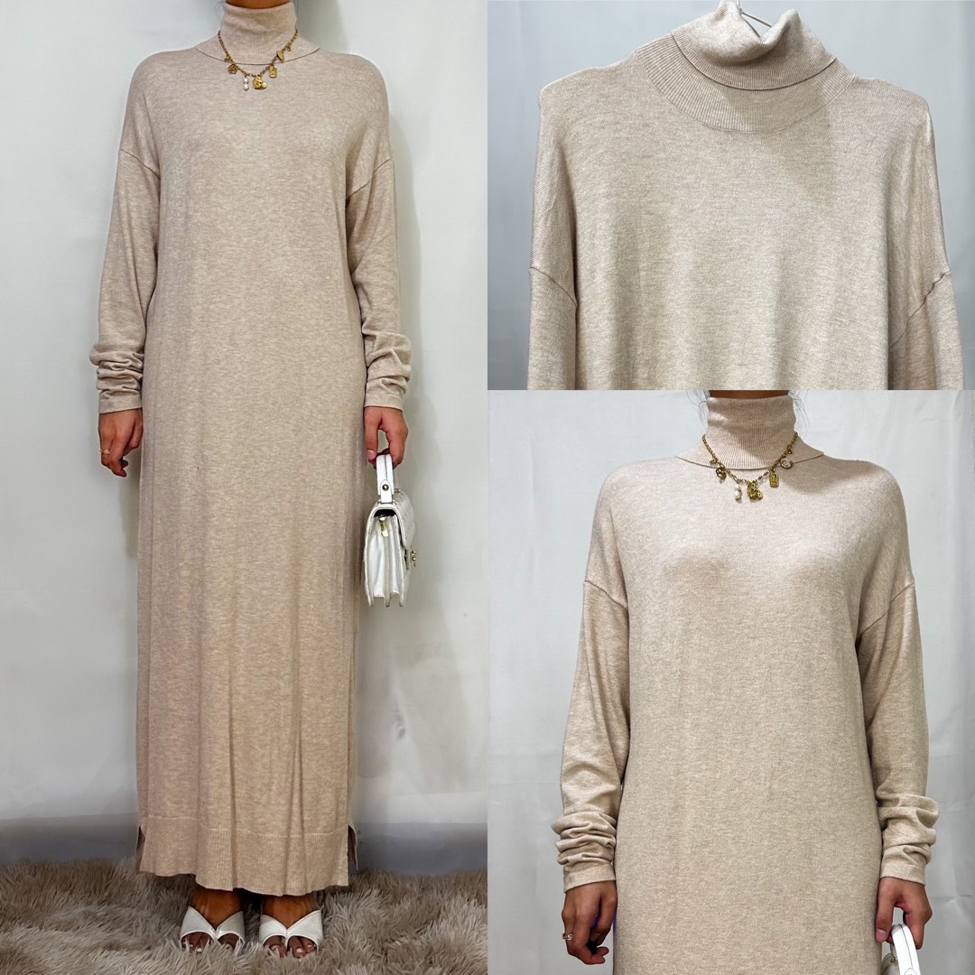 French Chocolate Turtle Neck Knit Dresses Spring