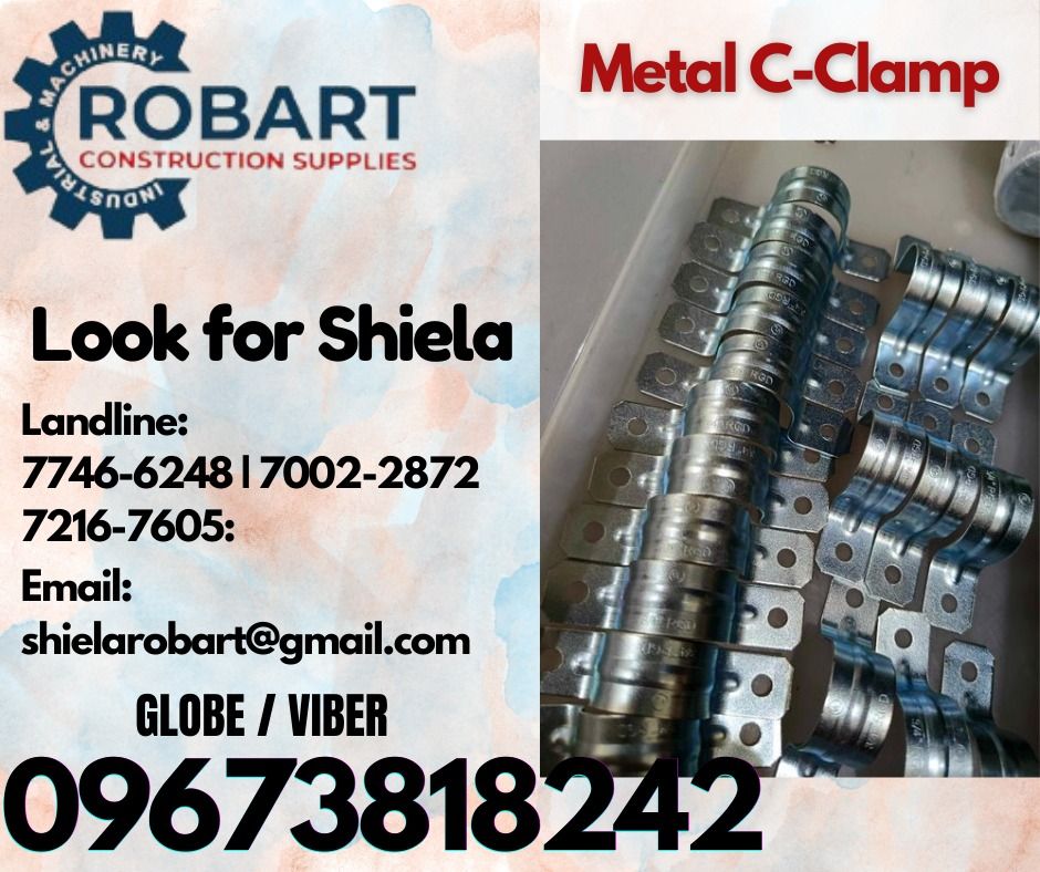 Metal C-Clamp (Category: Construction Tools & Equipment) located in Caloocan City. Submitted by shielaroba44709 (Listing ID 1332848549, Image 1). Description: Metal C-Clamp 3/4x2hole 𝑹𝑶𝑩𝑨𝑹𝑻 𝑪𝑶𝑵𝑺𝑻𝑹𝑼𝑪𝑻𝑰𝑶𝑵 𝑺𝑼𝑷𝑷𝑳𝑰𝑬𝑺 Office Address: 1405 Yuseco St. Sta Cruz Manila SEND US MESSAGE FOR INQUIRIES ‼️ ‼️ Call: 09673818242 / 09662708845 Vibr - (09673818242) Landline: (𝟩𝟩𝟦𝟨-𝟨𝟤𝟦𝟪) / (𝟩𝟢𝟢𝟤-𝟤𝟪𝟩𝟤) / (𝟩𝟤𝟣𝟨-𝟩𝟨𝟢𝟧) *