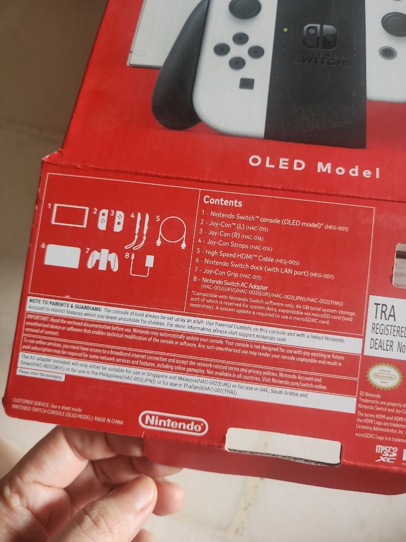 Nintendo Switch Oled (Category: Nintendo) located in Singapore. Submitted by beanster82 (Listing ID 1332815421, Image 3). Description: Brand New in Box gift from re-subscription, am not using it since mid of the year, so i want to sell it. 64gb system memory, 7 inch screen, adjustable stand. self collect at cwealth/qtown area..