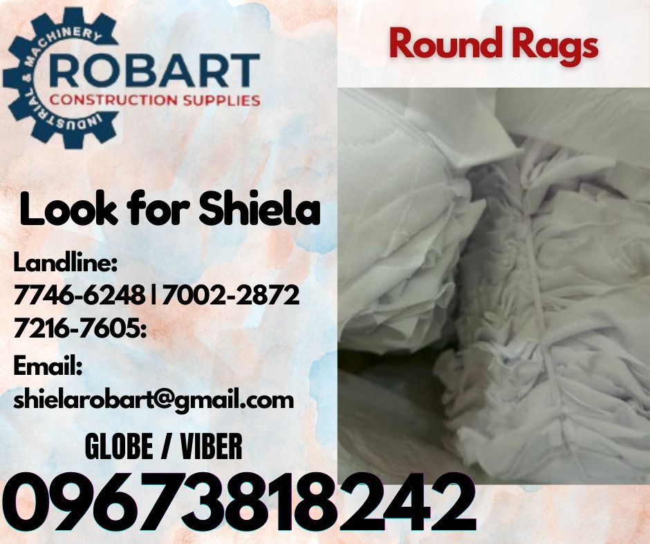 Round Rags (Category: Construction Tools & Equipment) located in Caloocan City. Submitted by shielaroba44709 (Listing ID 1332850715, Image 1). Description: Round Rags color: white 1 bundle 𝑹𝑶𝑩𝑨𝑹𝑻 𝑪𝑶𝑵𝑺𝑻𝑹𝑼𝑪𝑻𝑰𝑶𝑵 𝑺𝑼𝑷𝑷𝑳𝑰𝑬𝑺 Office Address: 1405 Yuseco St. Sta Cruz Manila SEND US MESSAGE FOR INQUIRIES ‼️ ‼️ Call: 09673818242 / 09662708845 Vibr - (09673818242) Landline: (𝟩𝟩𝟦𝟨-𝟨𝟤𝟦𝟪) / (𝟩𝟢𝟢𝟤-𝟤𝟪𝟩𝟤) / (𝟩𝟤𝟣𝟨-𝟩𝟨�