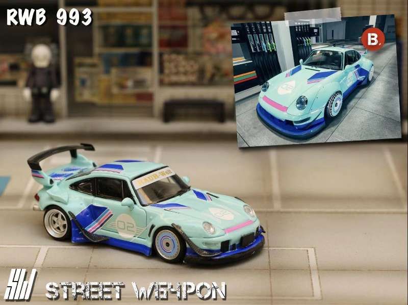 福袋特集 2024 RWB Porsche 1/64 Warrior Street 993 Wing GT Blue Tiffany レーシングカー