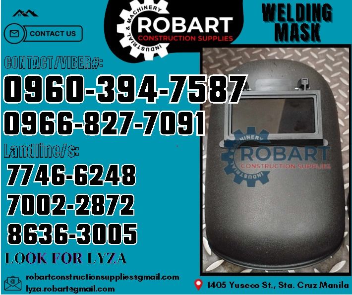 Welding Mask (Category: Construction Tools & Equipment) located in Manila. Submitted by lyzarobart11 (Listing ID 1332810617, Image 1). Description: Welding Mask 𝑹𝑶𝑩𝑨𝑹𝑻 𝑪𝑶𝑵𝑺𝑻𝑹𝑼𝑪𝑻𝑰𝑶𝑵 𝑺𝑼𝑷𝑷𝑳𝑰𝑬𝑺 𝒪𝒻𝒻𝒾𝒸𝑒 𝒜𝒹𝒹𝓇𝑒𝓈𝓈: 𝟣𝟦𝟢𝟧 𝒴𝓊𝓈𝑒𝒸𝑜 𝒮𝓉. 𝒮𝓉𝒶 𝒞𝓇𝓊𝓏 𝑀𝒶𝓃𝒾𝓁𝒶 ꜱᴇɴᴅ ᴜꜱ ᴍᴇꜱꜱᴀɢᴇ ꜰᴏʀ ɪɴQᴜɪʀɪᴇꜱ ‼️ ‼️ ɢʟᴏʙᴇ: (0966-827-7091) ꜱᴍʀᴛ - (0960-394-7587) ᴠɪʙʀ - (0960-394-7587) ʟᴀɴᴅʟɪɴᴇ: (8636-ʟᴏᴏᴋ ꜰᴏʀ ʟʏᴢᴀ -8005 ʟᴏᴏᴋ ꜰᴏ