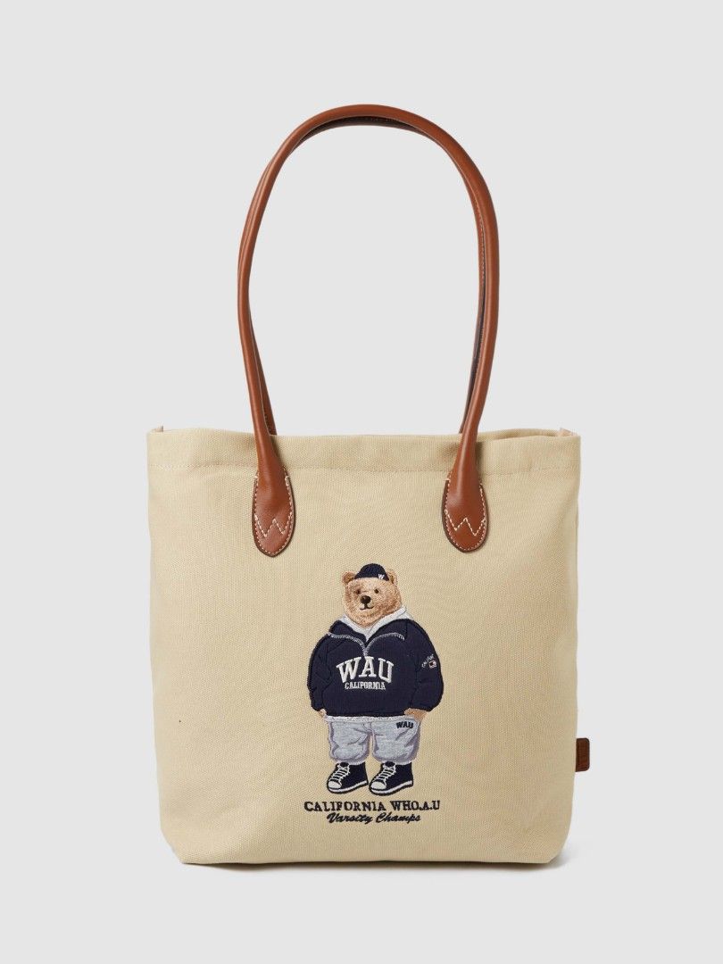 韓國Whoau 刺繡熊袋Steve Bear Canvas Shoulder Tote bag