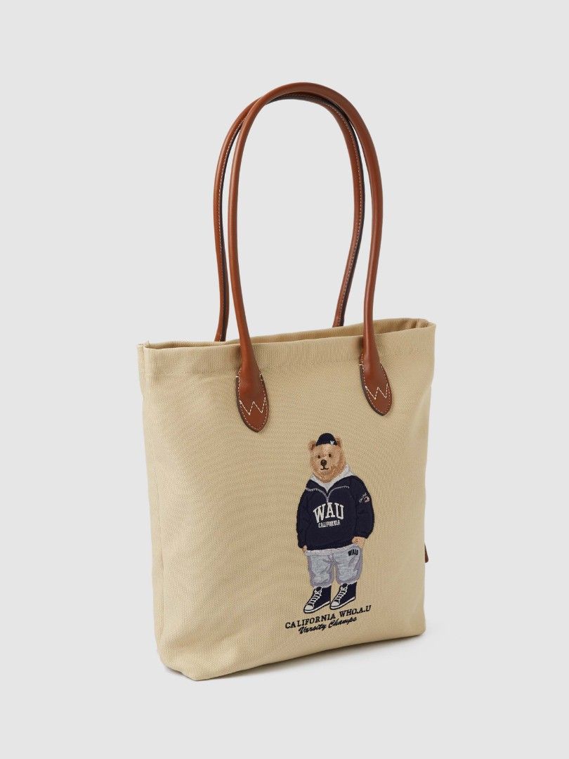 韓國Whoau 刺繡熊袋Steve Bear Canvas Shoulder Tote bag