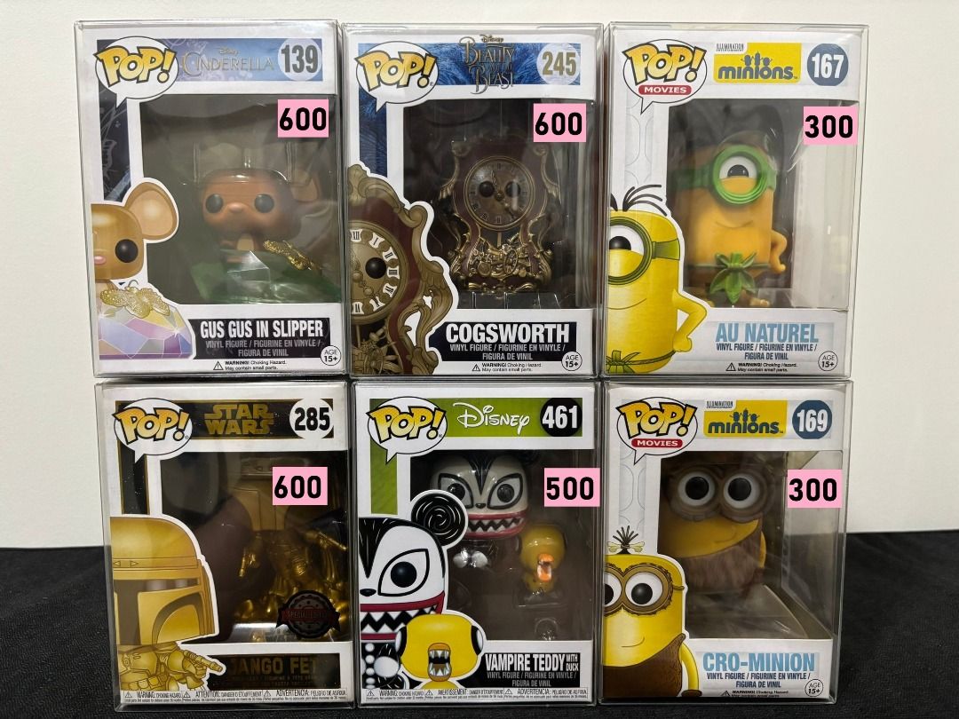 Assorted Funko Pops (Vaulted) (Category: Designer & Blind Box Toys) located in Quezon City. Submitted by aruhtudaneh (Listing ID 1333038906, Image 1). Description: Funko Pops For Sale! Prices are indicated in the photos Protector Included Fallout Disney Cinderella Beauty and the Beast Minions Star Wars RFS: Decluttering.